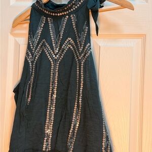 Free People Black Sequin Halter Tank Top